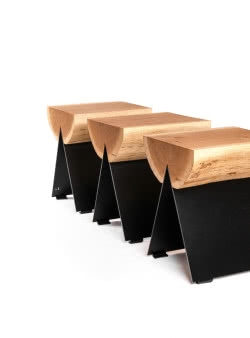 Witamina D, stołek. naturalne drewno i metal