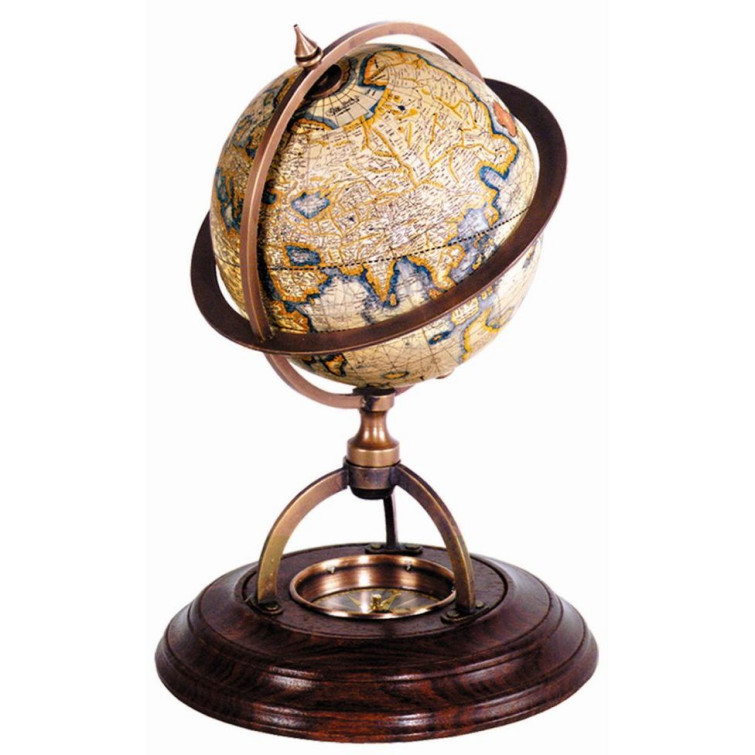 Globus z kompasem na drewnianej podstawie