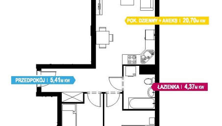 Wygodny salon z aneksem kuchennym