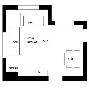 Salon z kominkiem i jadalnią