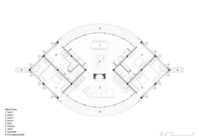 plan projektu charakterystycznymi kwadratami po bokach budynku 