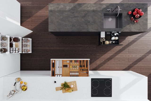 Kuchnia w kształcie litery L widziana z góry