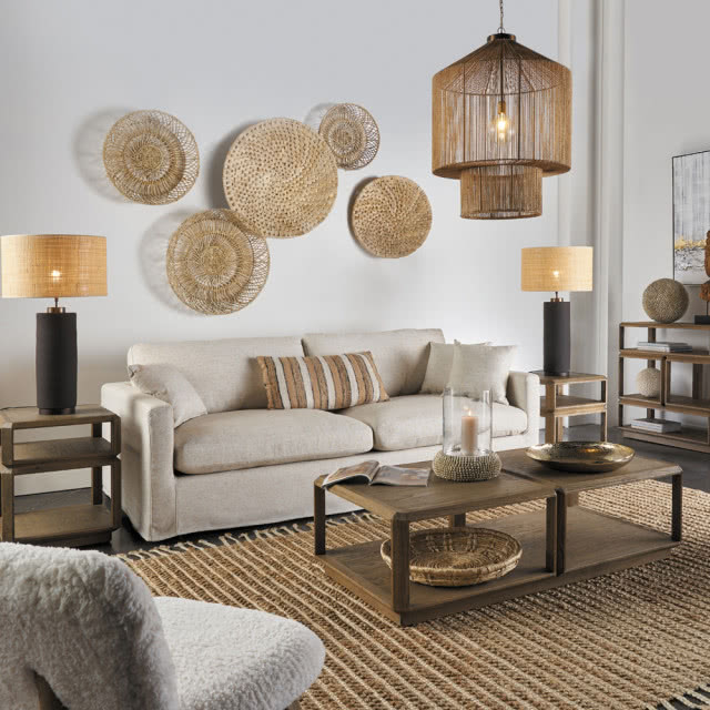 styl boho, talerze z trawy morskiej 