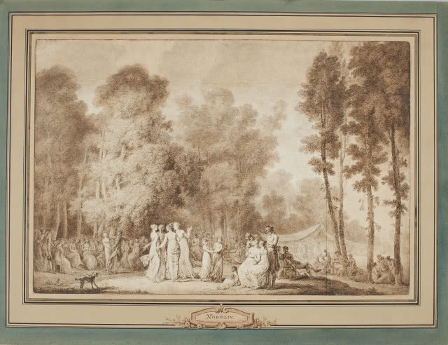 Jan Piotr Norblin, „ Scena w parku Tuileries, 1807-1808, 
pióro, tusz, pędzel, papier, Zamek Królewski w Warszawie 