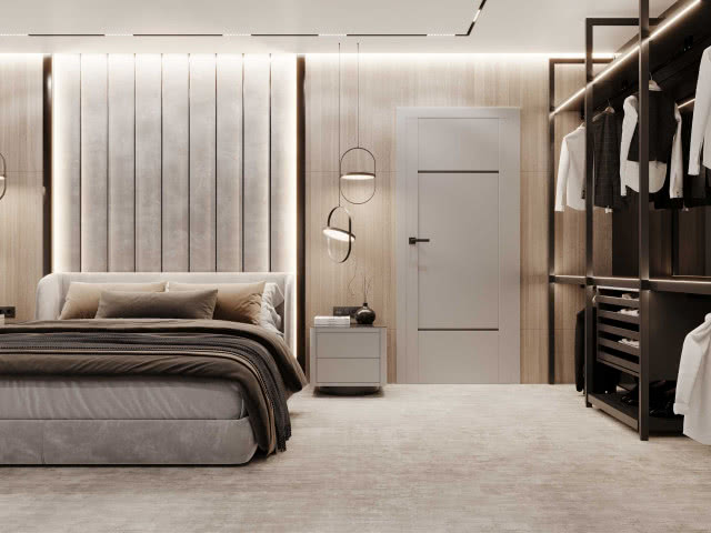drzwi w kolorze kaszmiru, sypialni z garderobą