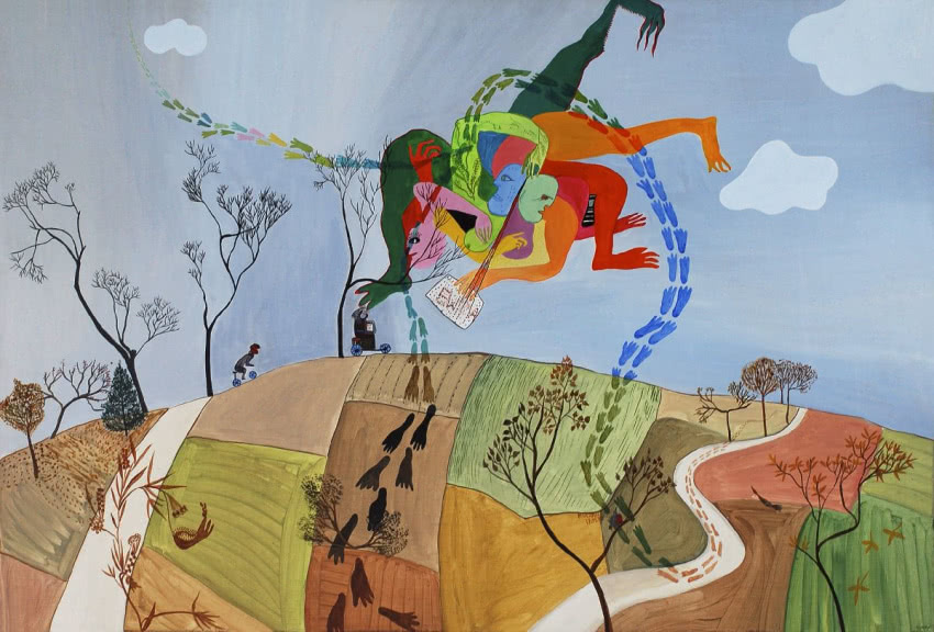 Ewa Kuryluk, "Przecięcie horyzontu", 1970, akryl...