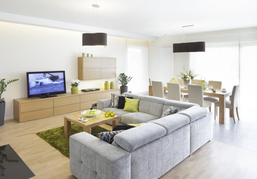 Salon mebluje szary narożnik (Mebelplast).