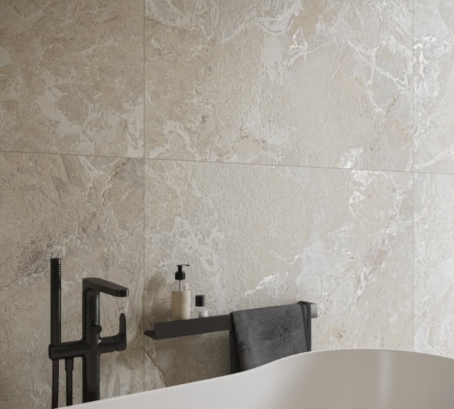 aranżacja łazienki płytki beżowe Opoczno