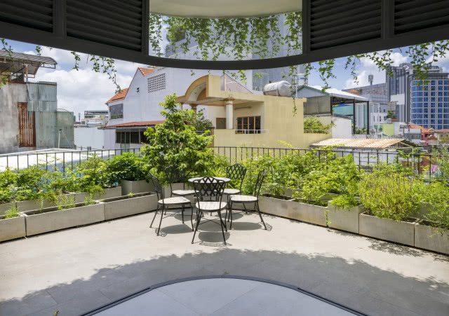 ogród na dachu - widok od środka