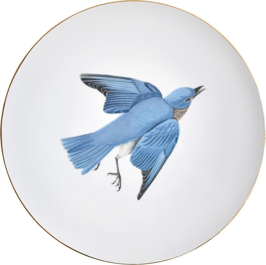 Talerz duży z ptakiem merlebleu azuré, Majolika...