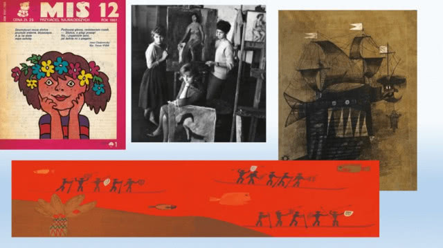 okładka popularnego czasopisma Miś i kilka innych ilustracji