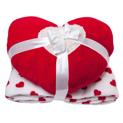 Koc z poduszką w kształcie serca, poliester,...