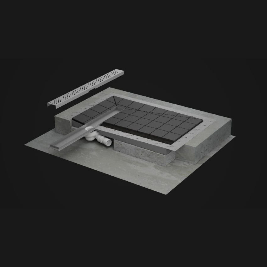 Przekrój płyty prysznicowej Radaway z odpływem...