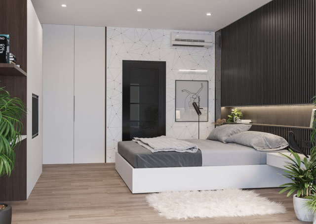 Skrzydło bezprzylgowe Loft 50, szyba malowana czarna, dekor na aranżacji czarny mat