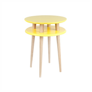 Żółty okrągły stolik kawowy Ragaba, wysokość 61cm, średnica 45cm, MAISON MODERN, 499 zł