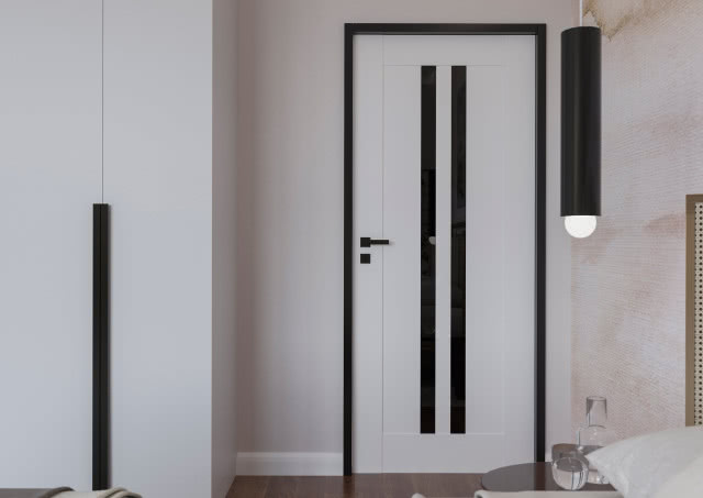 Model Mediolan 10 w białym dekorze kontrastującym z czarną ościeżnicą  i ciemną szybą Dark Grey 