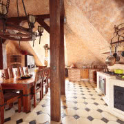 Kuchenny zlew z kamienia wpuszczono w drewniany...