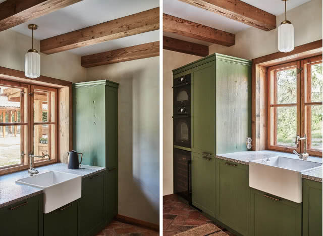 rustykalna kuchnia w zielonym kolorze