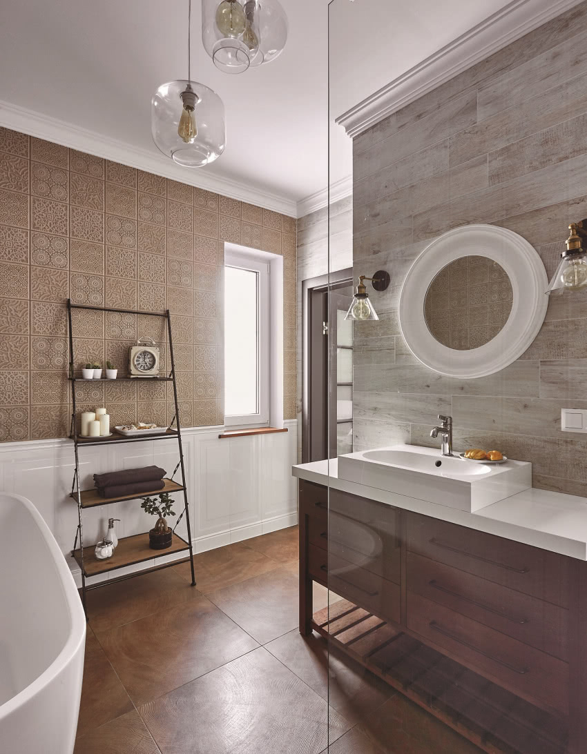 Łazienka także oddaje klimat stylu rustykalnego....