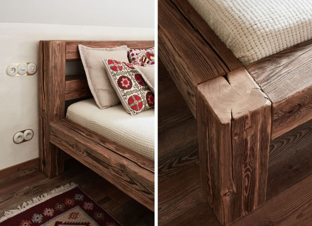 drewniane łóżko ze starego drewna