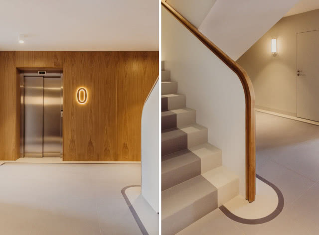 nowoczesna recepcja w drewnie w apartamentowcu