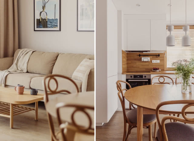 Biała kuchnia z drewnem