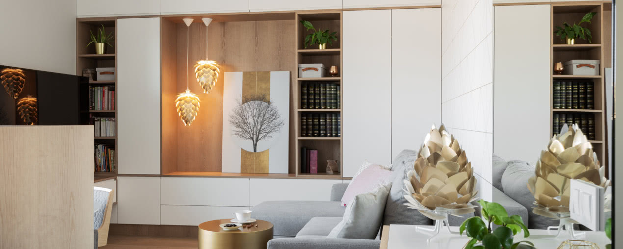 Funkcjonalne wnętrze w stonowanych kolorach