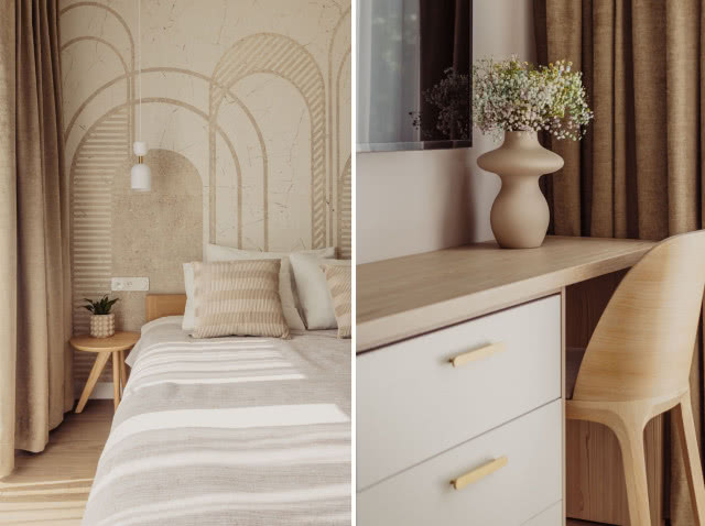 beżowa sypialnia w stonowanych barwach