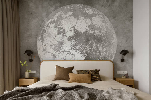 tapeta z księżycem w sypialni
