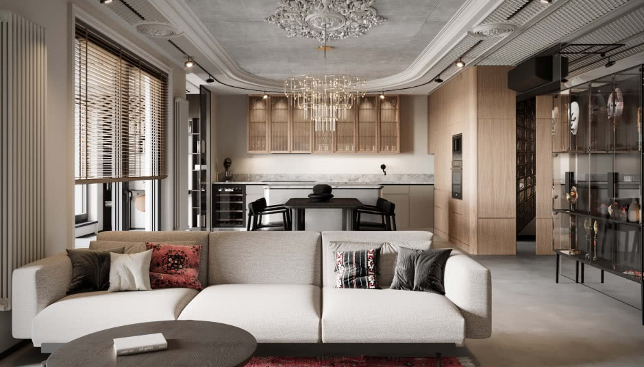 Eklektyczne wnętrze apartamentu w Krakowie. Pełne kontrastów i zaskakujących połączeń