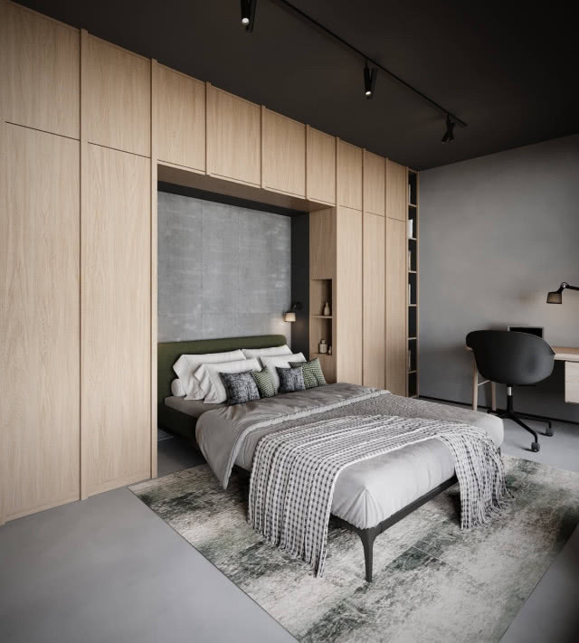 czarny sufit w sypialni