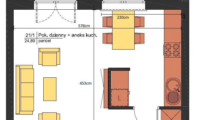 Funkcjonalny salon z kuchnią
