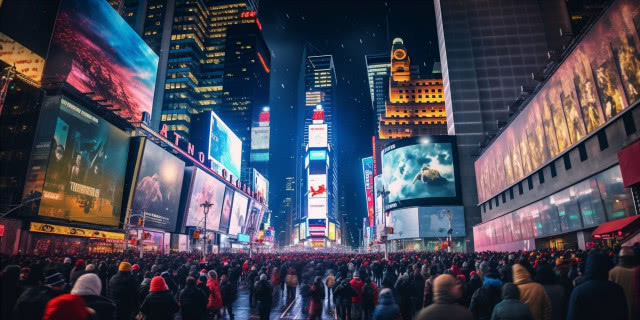 na Times Square, na wprost wieżowca