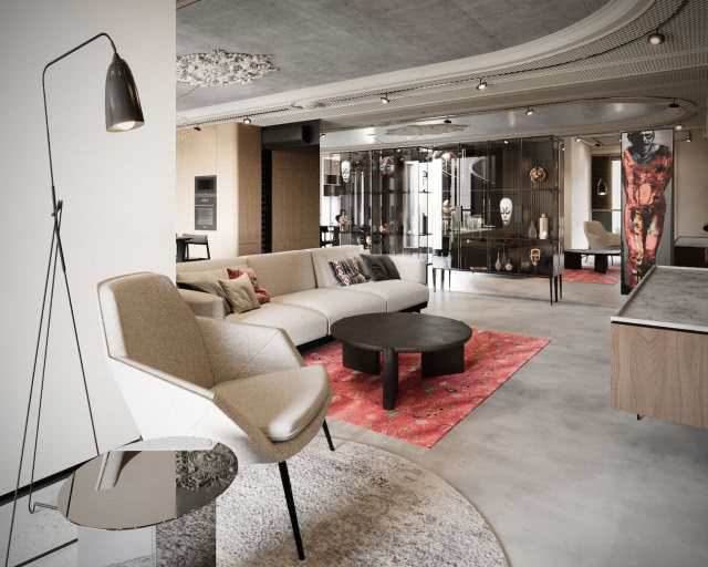 metalowy regał w salonie