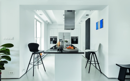 Dwupoziomowy apartament w czerni i bieli