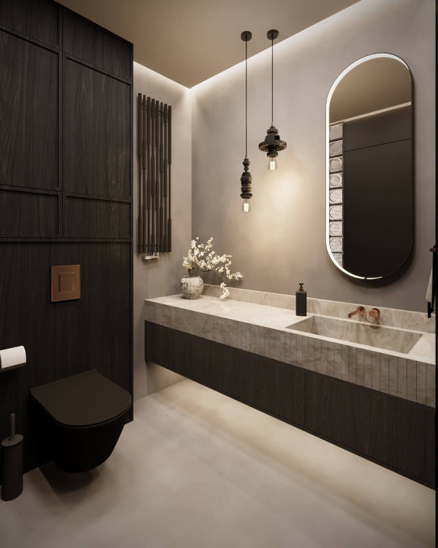 kamienny blat i umywalka w łazience