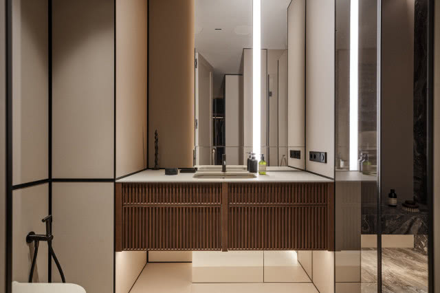 drewniana łazienka w beżu