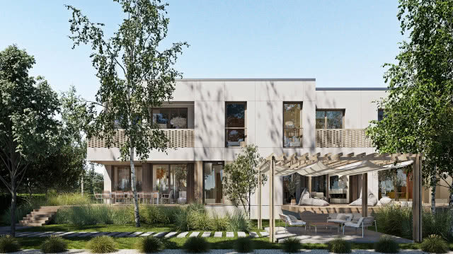 osiedle GAIA PARK, drzewa, trawa, meble ogrodowe, 