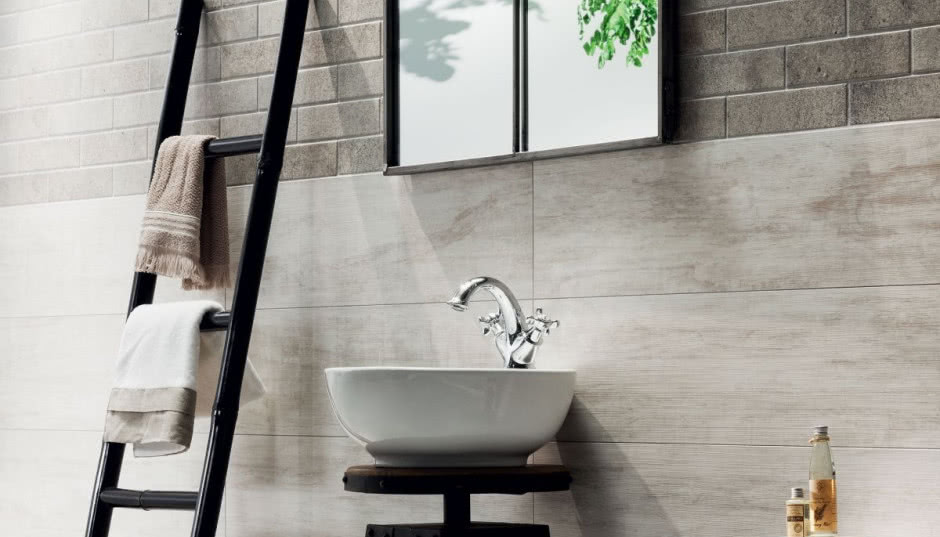 Płytki Korzilius w towarzystwie innych kolekcji Ceramiki Tubądzin