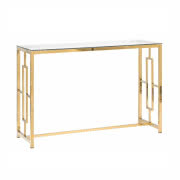 Złota konsola ze szklanym blatem