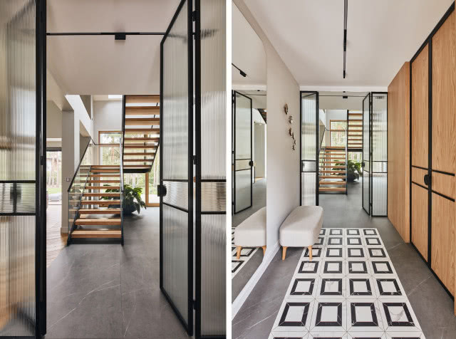 Przedpokój z dywanem z płytek