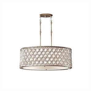 Lampa wisząca z metalu, 
tkaniny i szkła kryształowego Feiss Lucia, szer. 81,6 cm, Elstead, mlamp.pl, 4560 zł