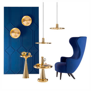 Lampy i stoliki z kolekcji Spun,
fotel Wingback, TOM DIXON