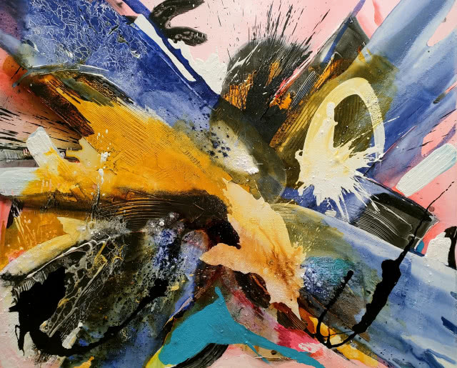 Michał Jamioł, Róża Pustyni, akryl, mixmedia, płótno, materia, 100 cm x 120 cm, 2023