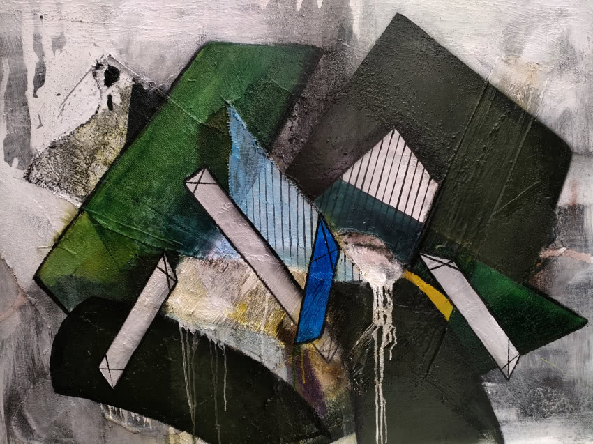 Michał Jamioł, bez tytułu, akryl, olej, materia,...