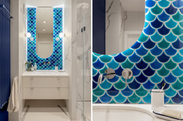 Niebieska, męska łazienka