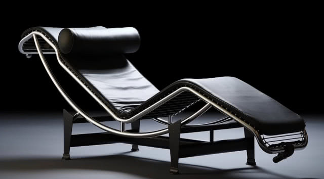 leżanka na czarnym tle, skórzany na aluminiowej ramie