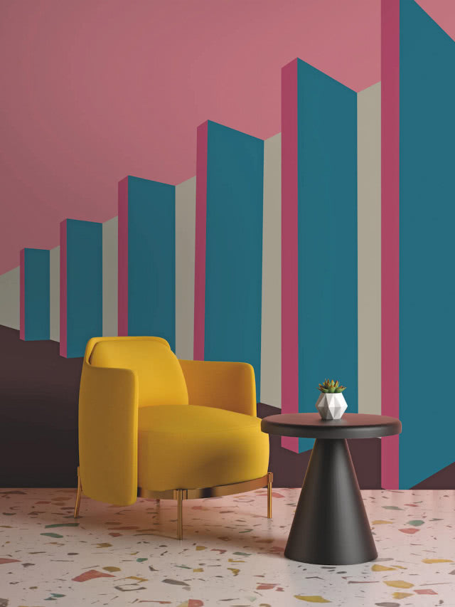 tapeta róż połączony z niebieskim geometryczny wzór