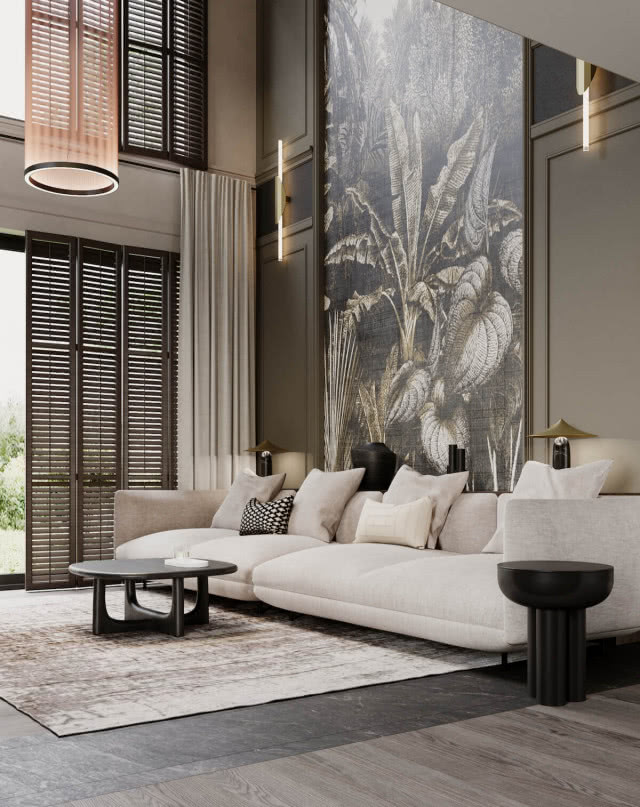 wielkoformatowa tapeta w salonie