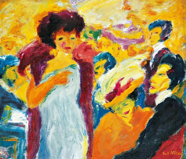 kobieta w futrze, żółty obraz Emil Nolde